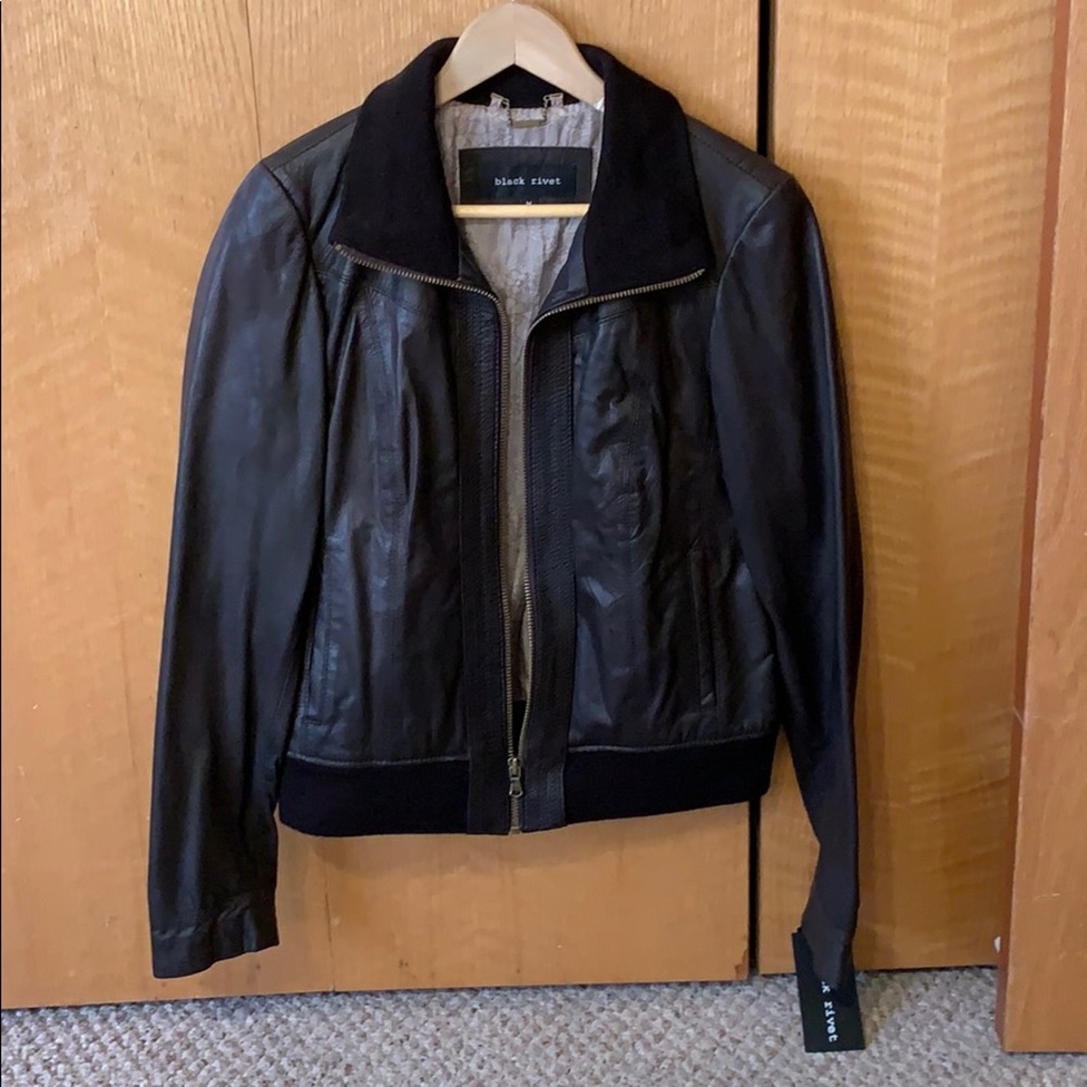 Black Rivet Black Genuine Leather Jacket